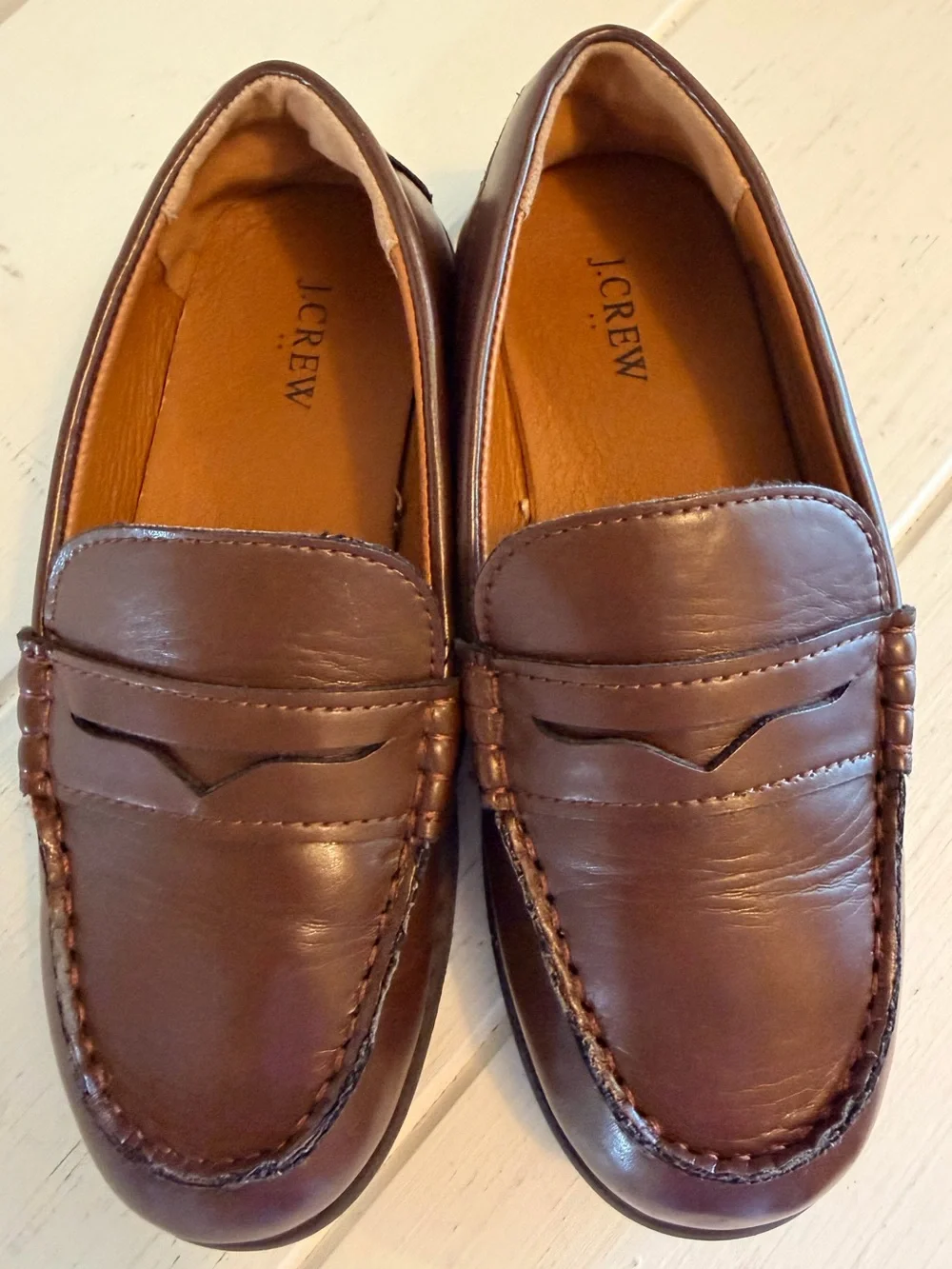 J.Crew Factory Boys Penny Loafers Brown Dress Shoes BO490 EUC Size 2